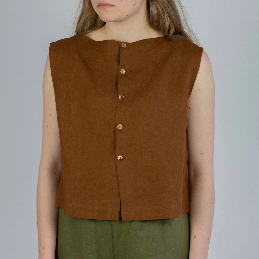 HULMU DESIGN Linen shirt cinnamon adults with button placket