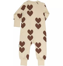 GEGGAMOJA / Baby Bambus Pyjama-Overall "Brown Heart"