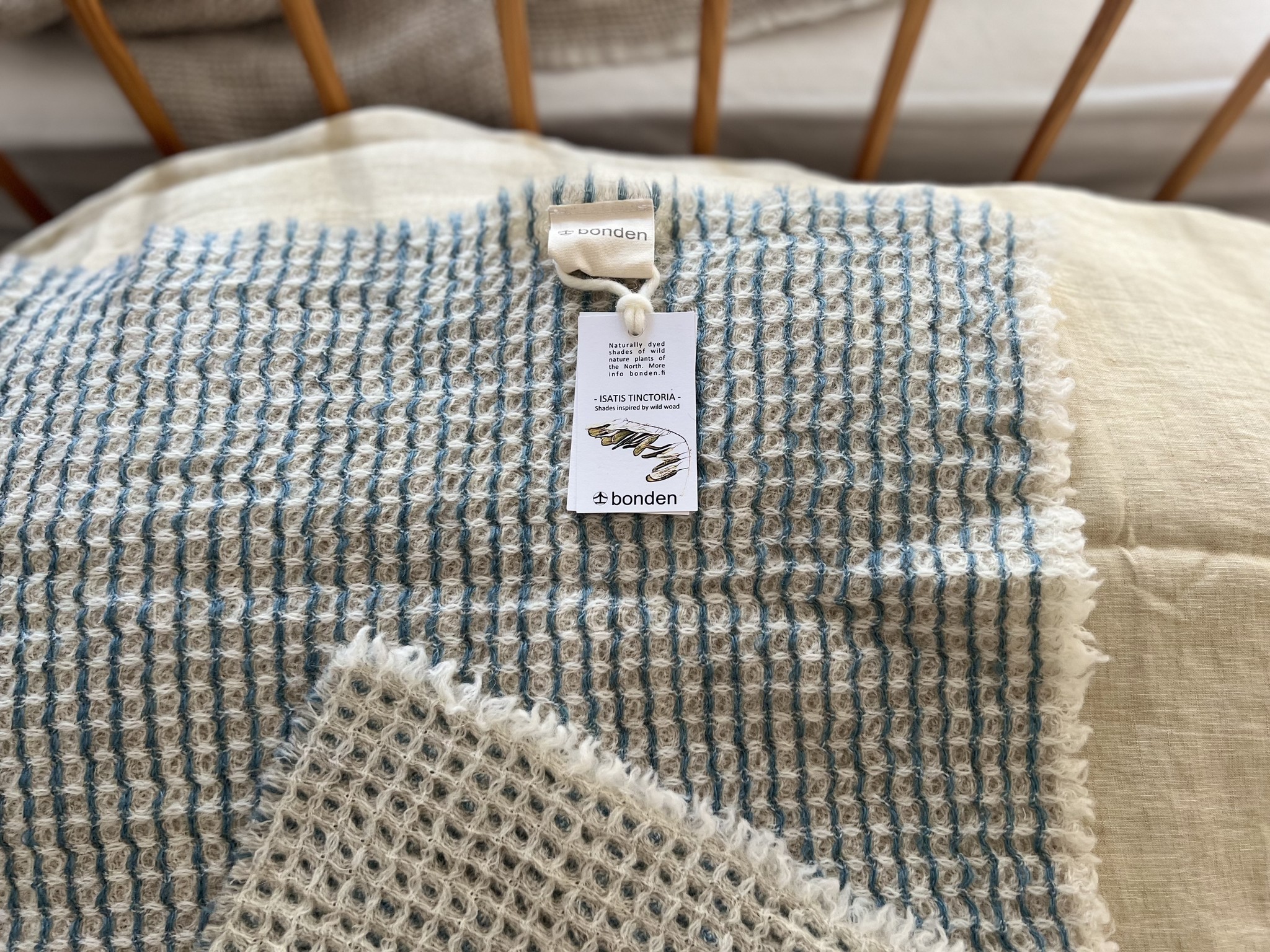 BONDEN LIVING Baby Wool Blanket Blue/White 67 x 82 cm - NEW THIN GOOD QUALITY