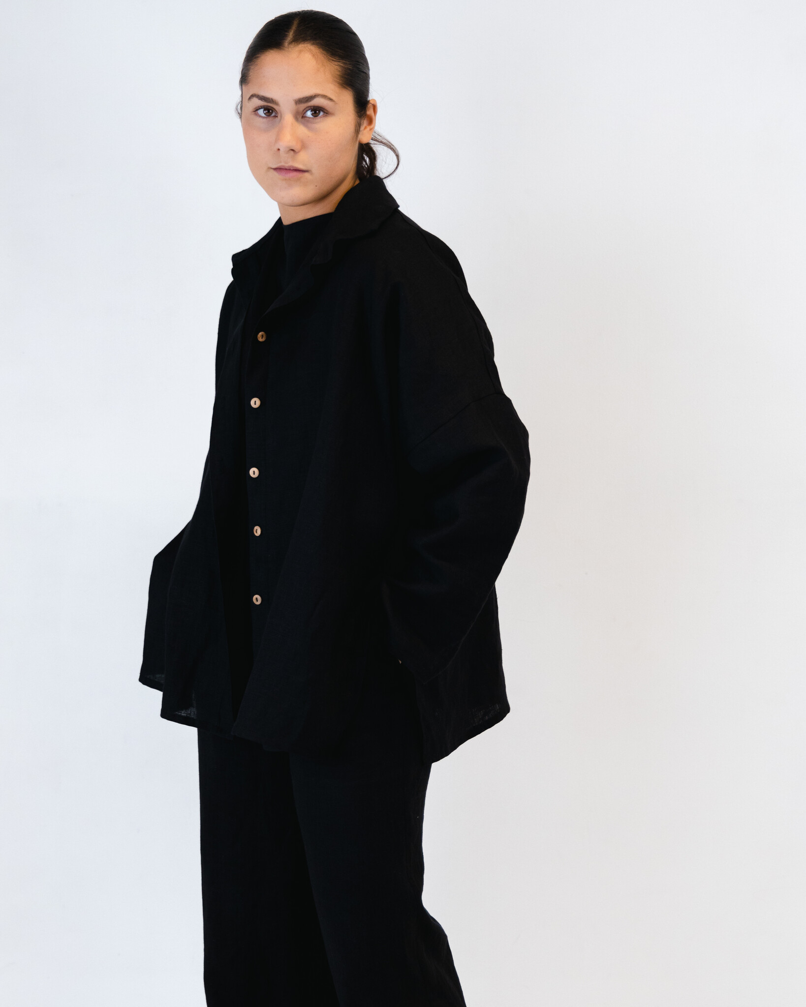 Linen Shirt black coloured  - ONE SIZE Product