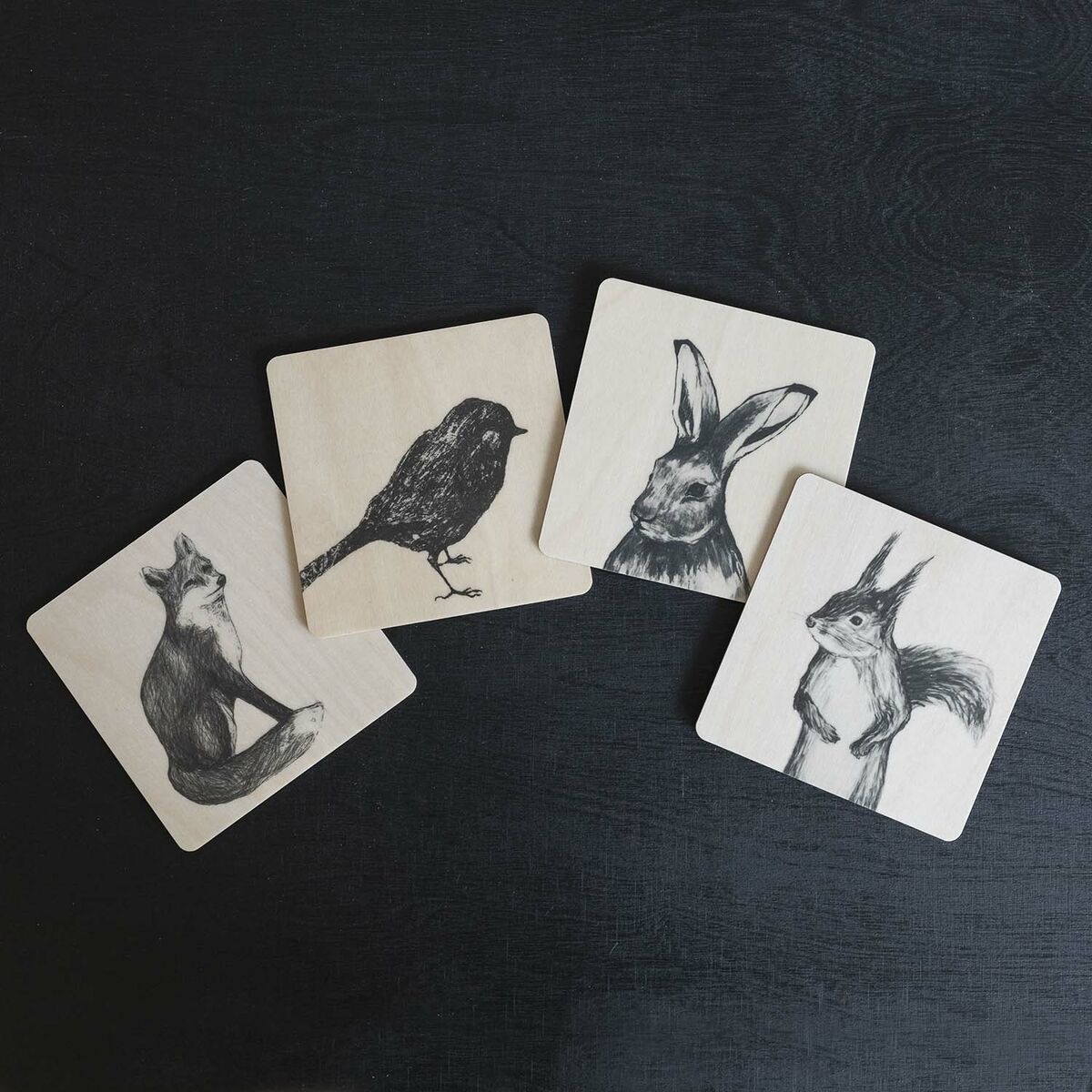 MIIKO DESIGN Wooden coasters set of 4 "Wild animals"