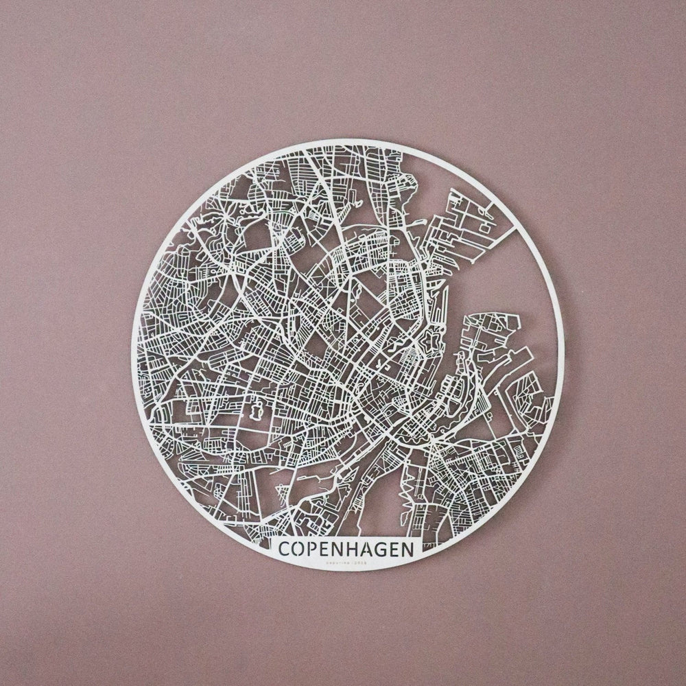 PAPURINO Wooden map of  Copenhagen Denmark D 49 cm