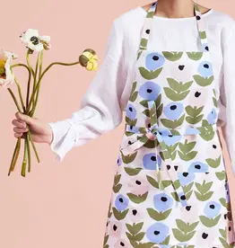 KAUNISTE Linen Apron Floral Blue