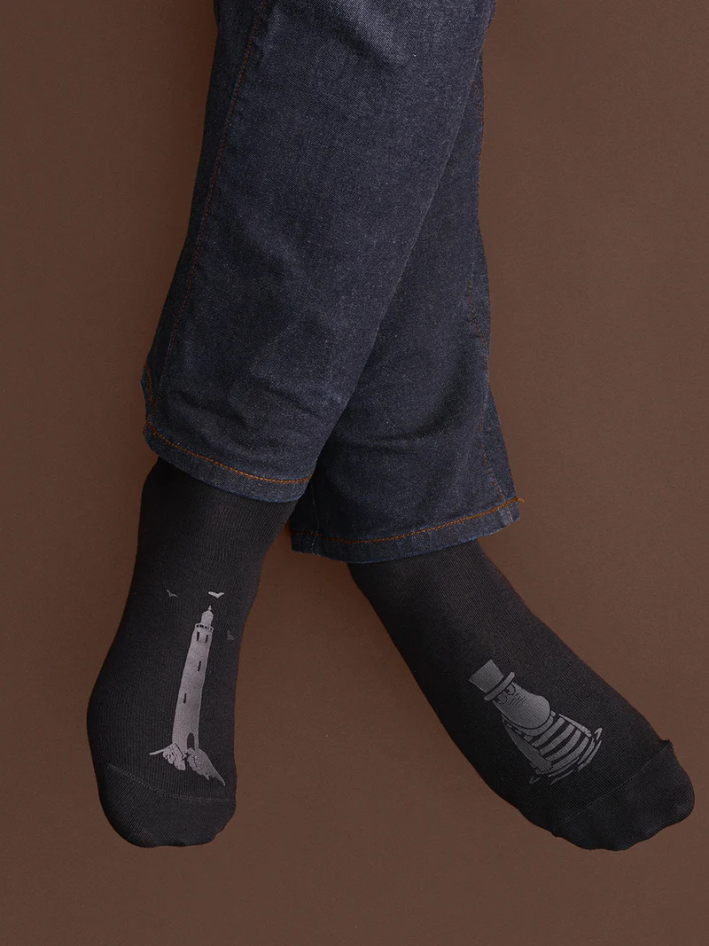 MOIKO DESIGN Lot de 5 chaussettes noires "Muumipappa ja Meri"