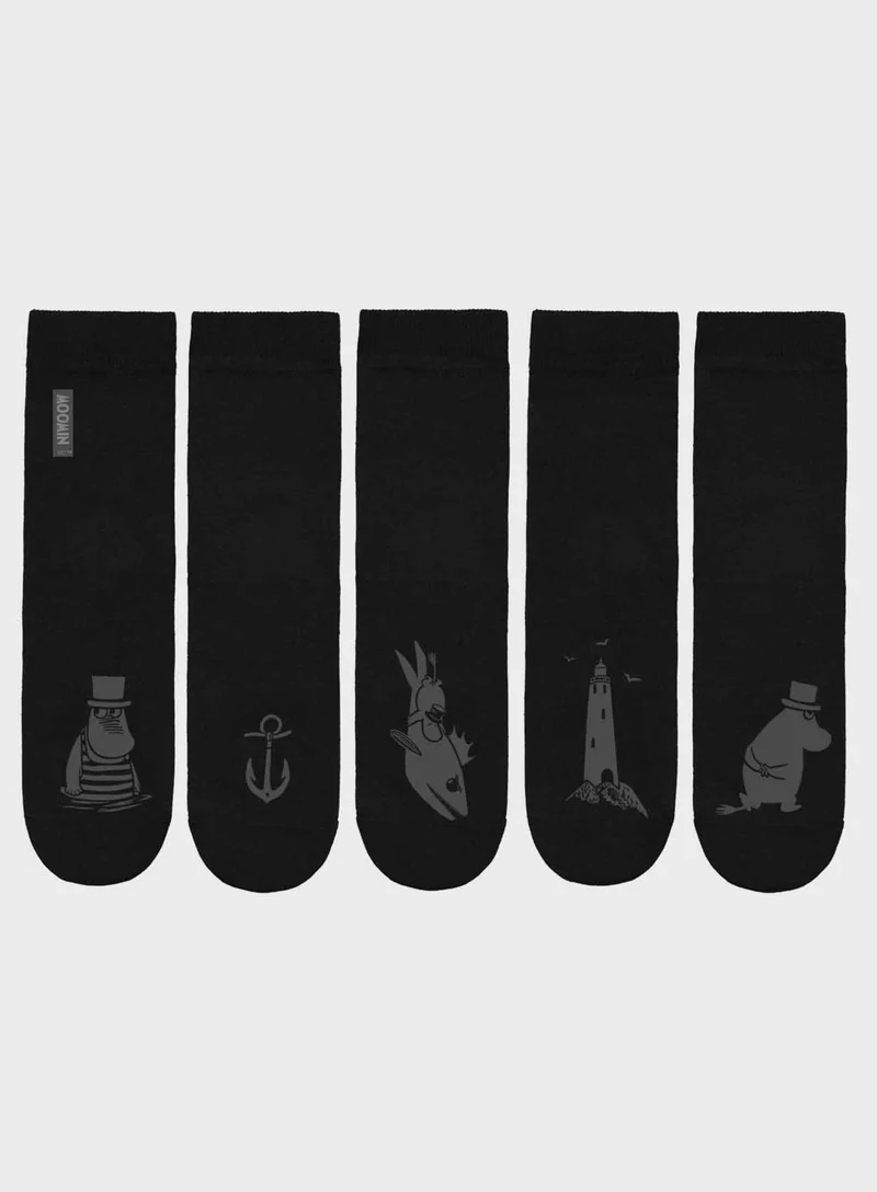 MOIKO DESIGN 5er Socken-Set "Muumipappa ja Meri" schwarzfarben