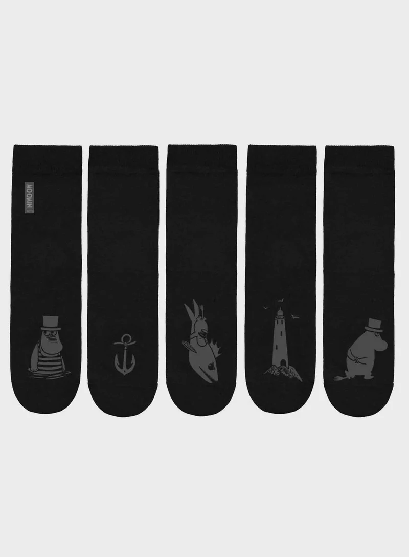 MOIKO DESIGN Set of 5 "Muumipappa ja Meri" black socks