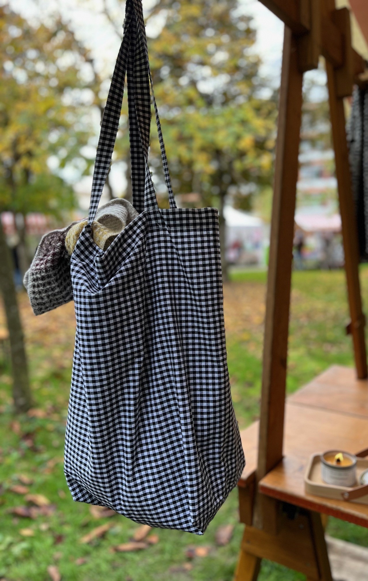 Tote bag with chequered pattern 47x48 cm