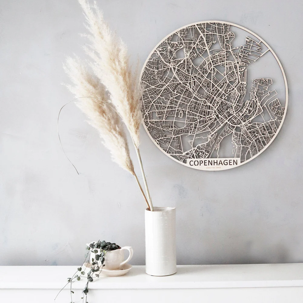 PAPURINO Wooden map of  Copenhagen Denmark D 49 cm