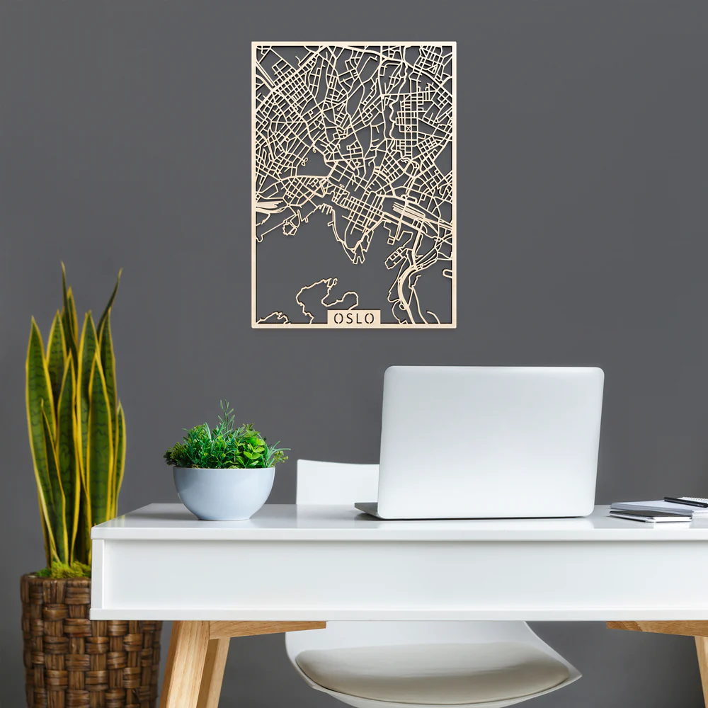 PAPURINO Wooden map of Oslo Norwegen 40 x 56 cm