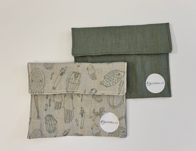 Leinen-Bag salbeigrün/weiss - Upcycling Material!