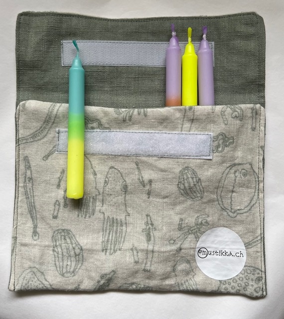 Linen bag sage green/white - Upcycling material!