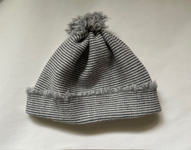 KNITWORKS Baby Beanie grey-striped from fine Merino Wool