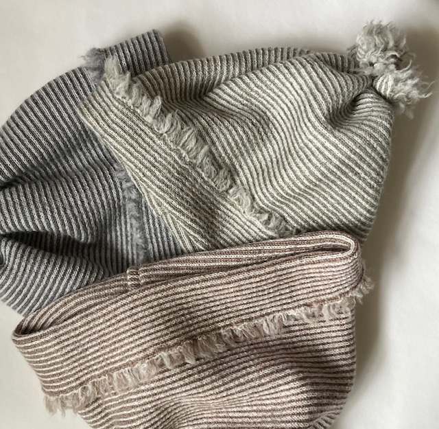 KNITWORKS Baby Beanie grey-striped from fine Merino Wool
