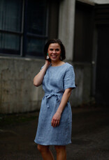 LUMOAN Robe en lin bleu océan