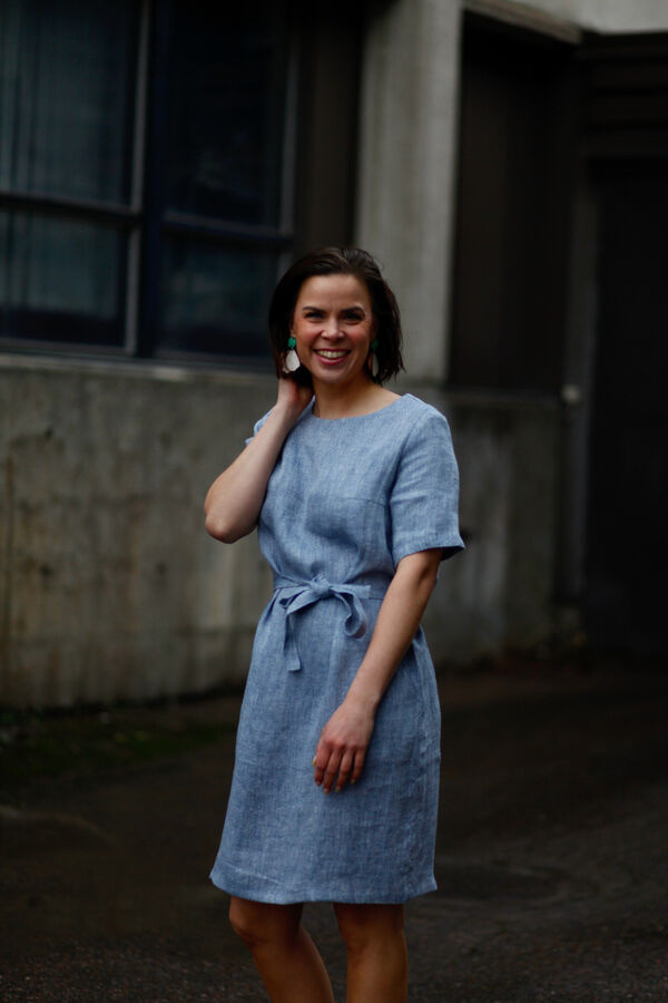 LUMOAN Robe en lin bleu océan