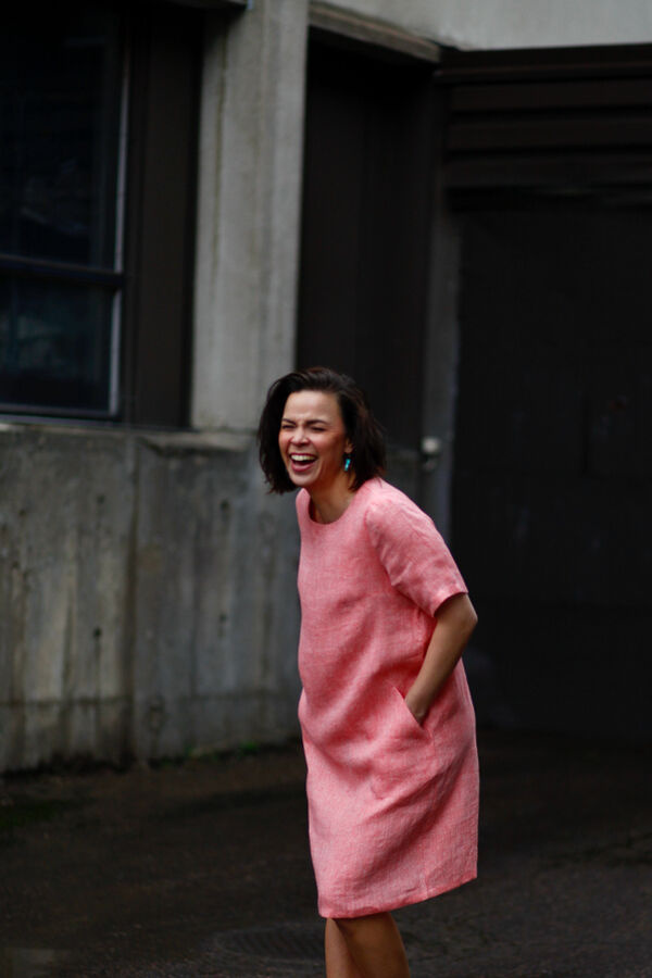 LUMOAN Robe en lin pink sorbet