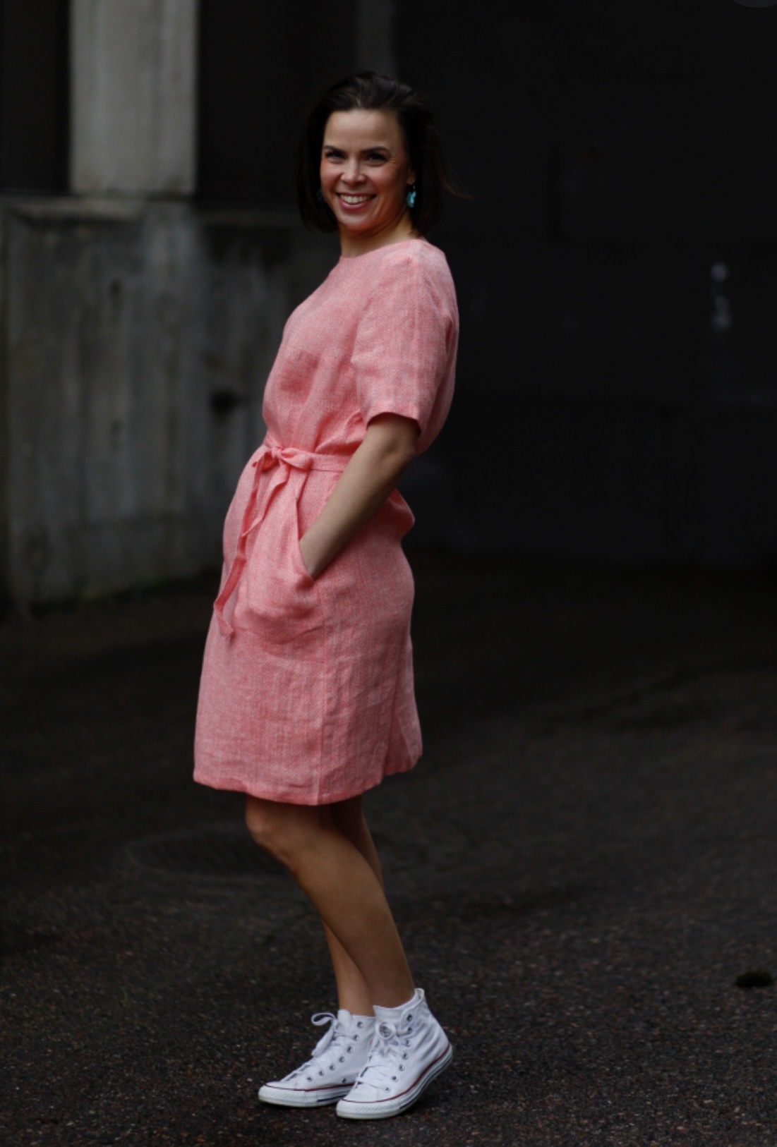 LUMOAN Linen dress pink sorbet
