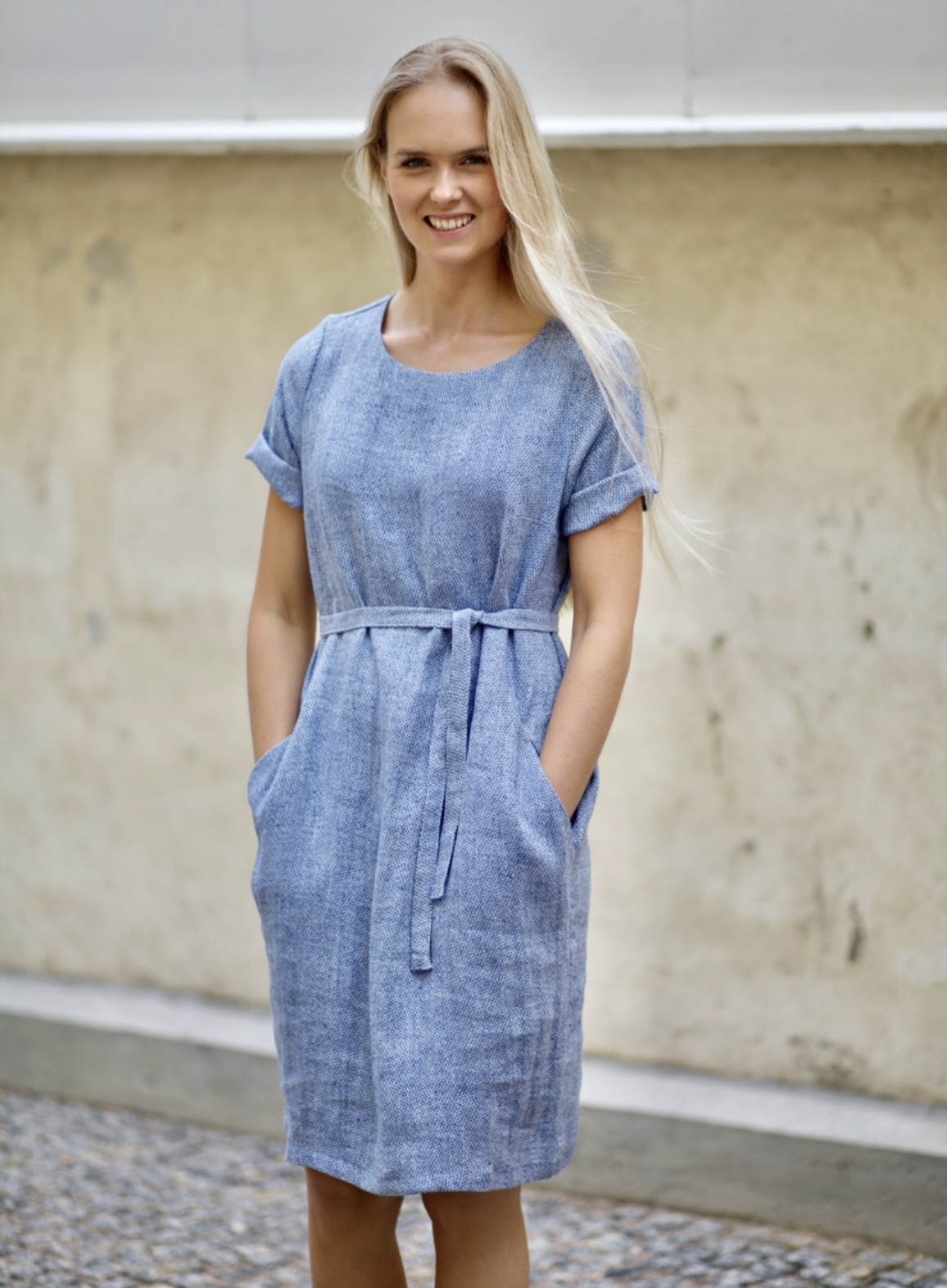 LUMOAN Leinen Kleid ocean blue