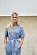 LUMOAN Robe en lin bleu océan