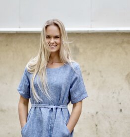 LUMOAN Robe en lin bleu océan