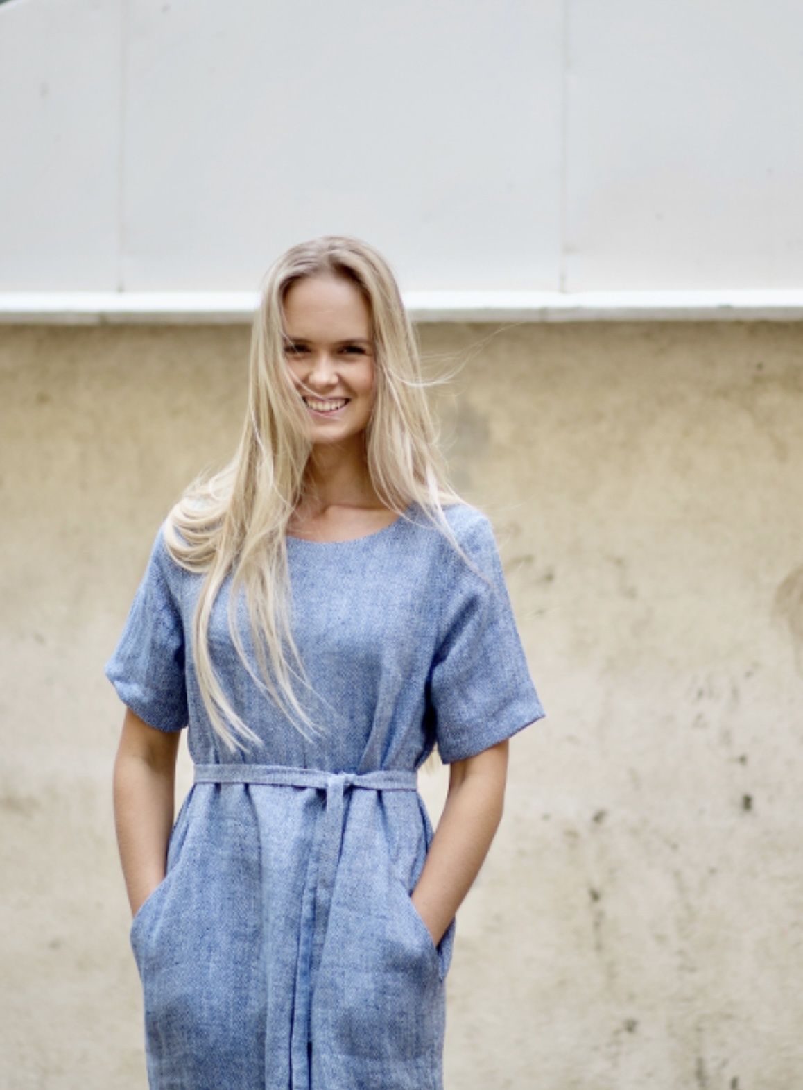 LUMOAN Leinen Kleid ocean blue