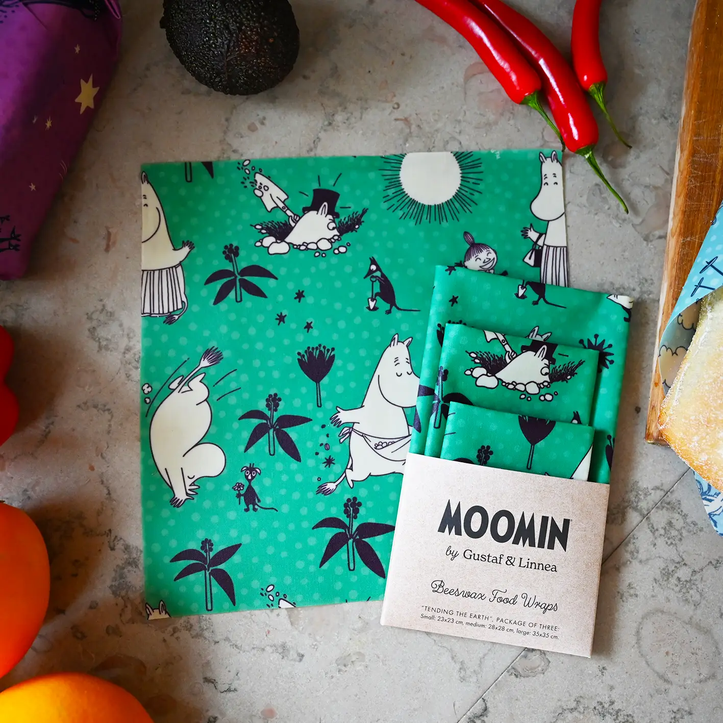 GUSTAF OCH LINNEA Beeswax  food wraps  3-Pack "Tending the Earth"