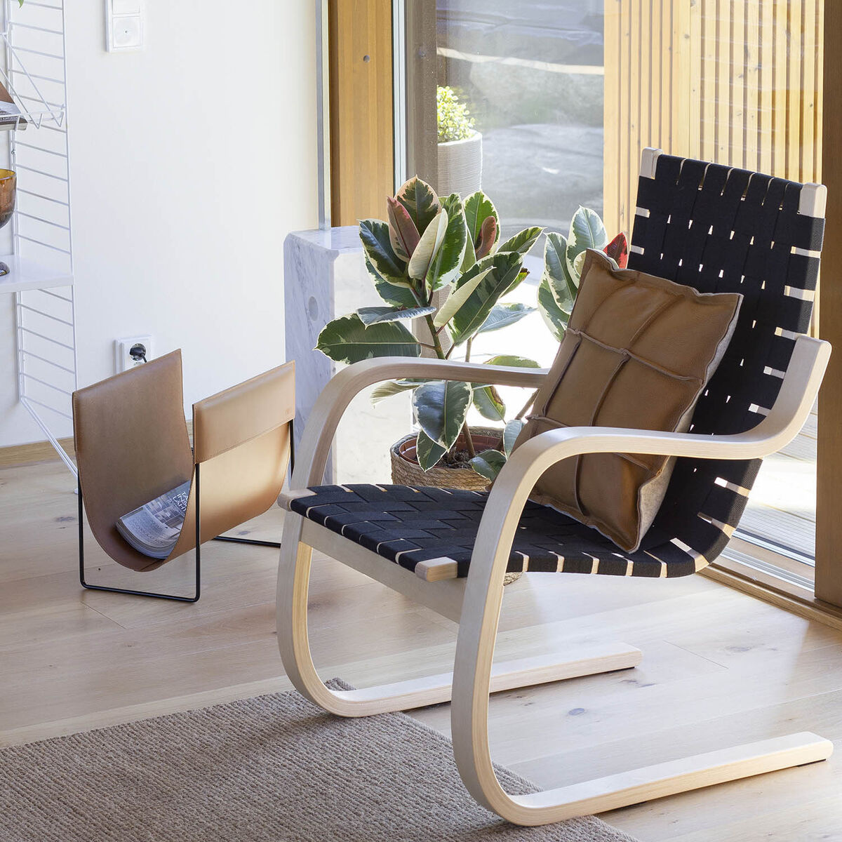 MIIKO DESIGN Kissen "Väre" 45 x 45 cm Leder/Wolle