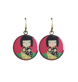 oorbEllen resin kokeshi roze rond