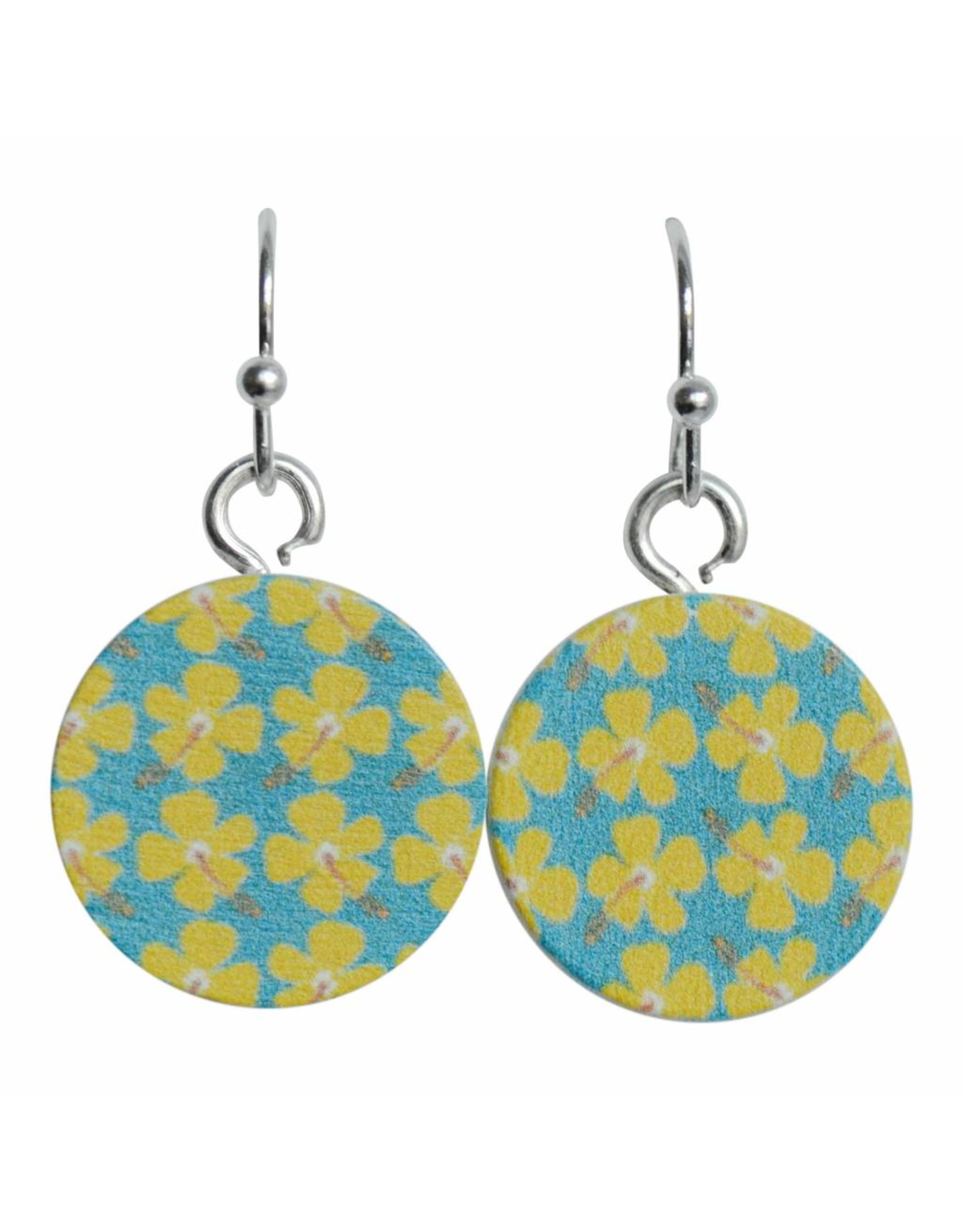 oorbEllen hout hangertjes bloemetjes geel