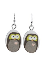 oorbEllen hout hangertjes uil ovaal
