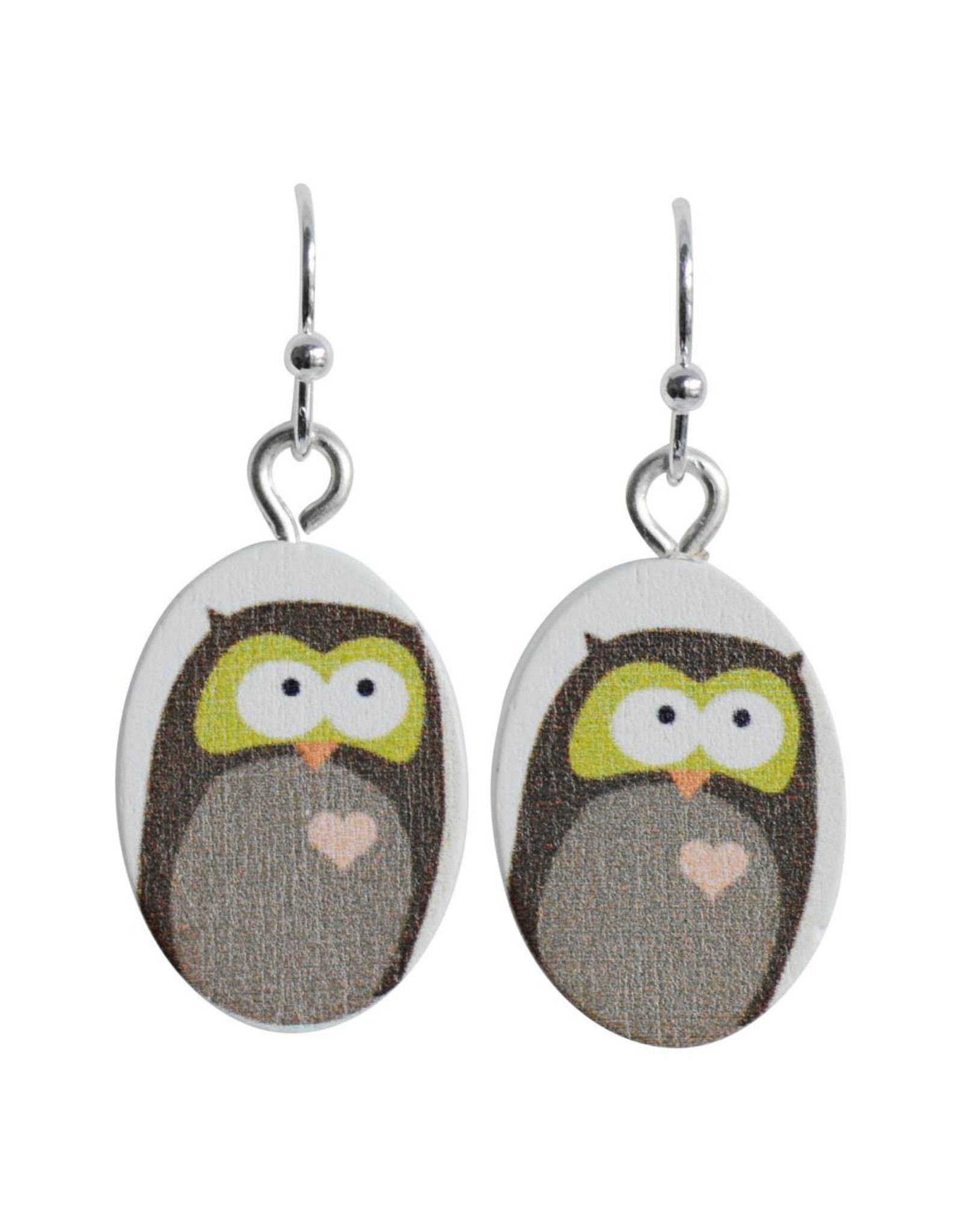 oorbEllen hout hangertjes uil ovaal