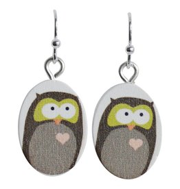 oorbEllen hout hangertjes uil ovaal