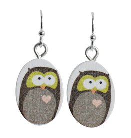 oorbEllen hout hangertjes uil ovaal