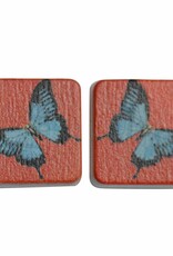oorbEllen hout stekers vlinder vierkant rood