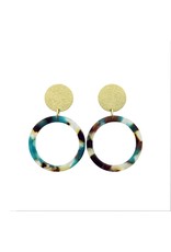 oorbEllen acryl 20mm goud cirkel turquoise