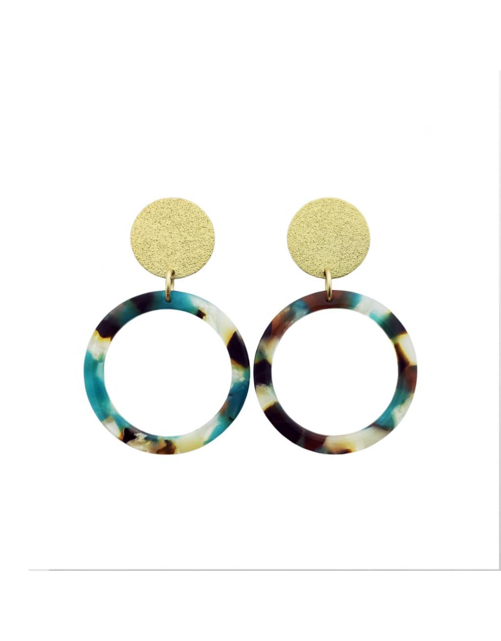 oorbEllen acryl 20mm goud cirkel turquoise