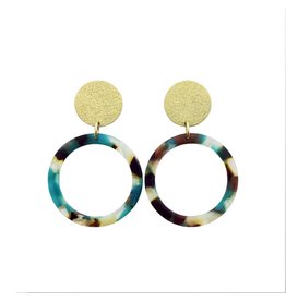 oorbEllen acryl 20mm goud cirkel turquoise