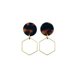oorbEllen acryl 20mm bruin zeshoek