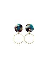 oorbEllen acryl 20mm turquoise zeshoek