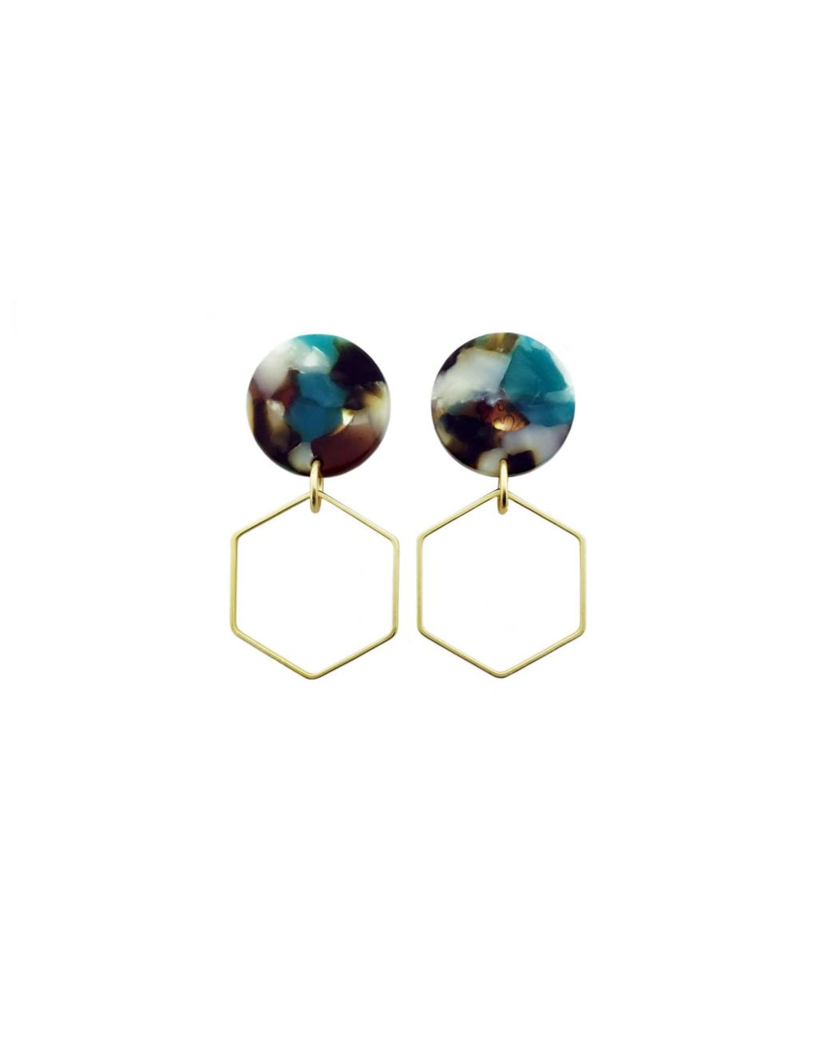 oorbEllen acryl 20mm turquoise zeshoek