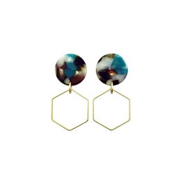 oorbEllen acryl 20mm turquoise zeshoek