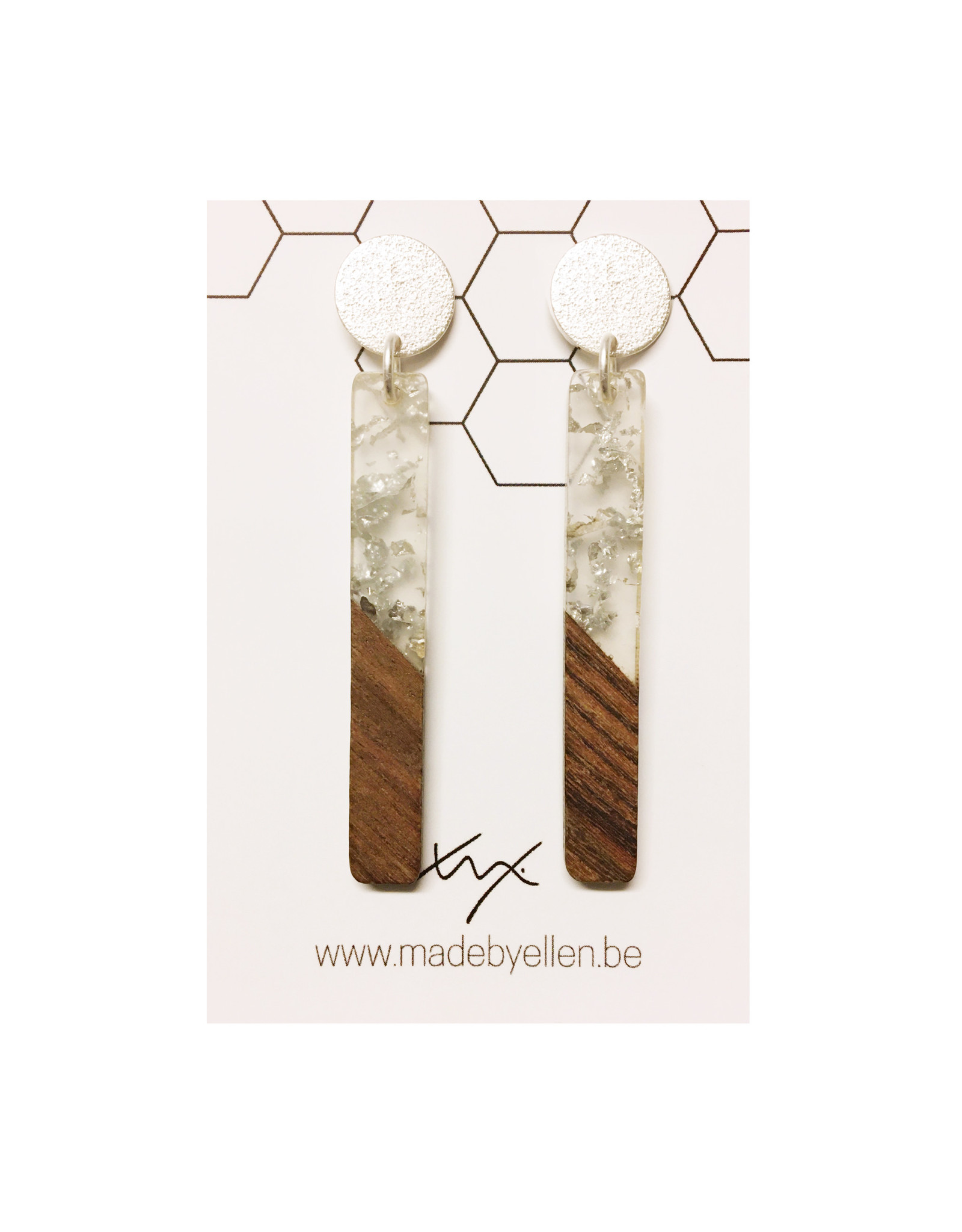 oorbEllen hars& hout zilver staafjes