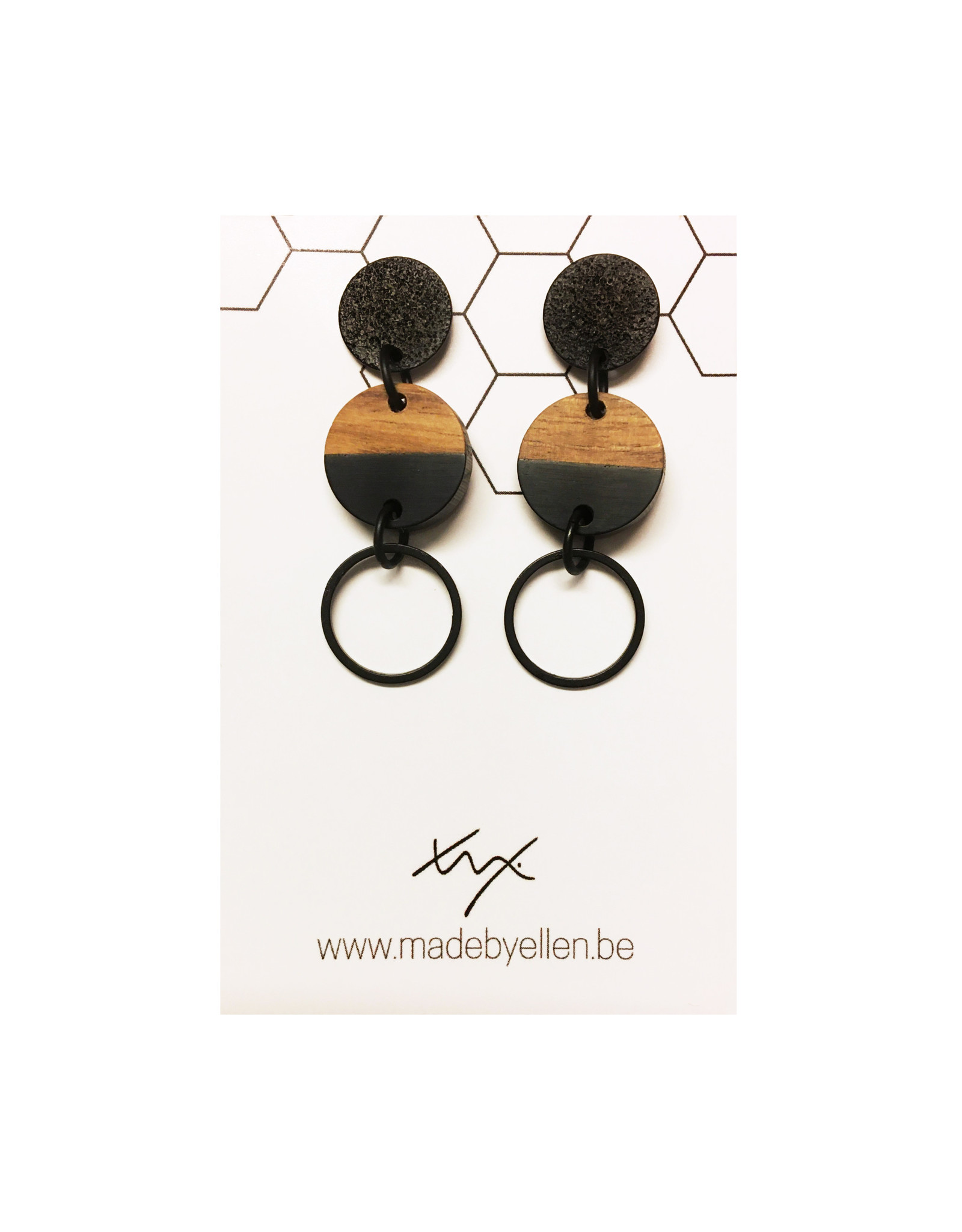 oorbEllen hars&hout zwart cirkels trio