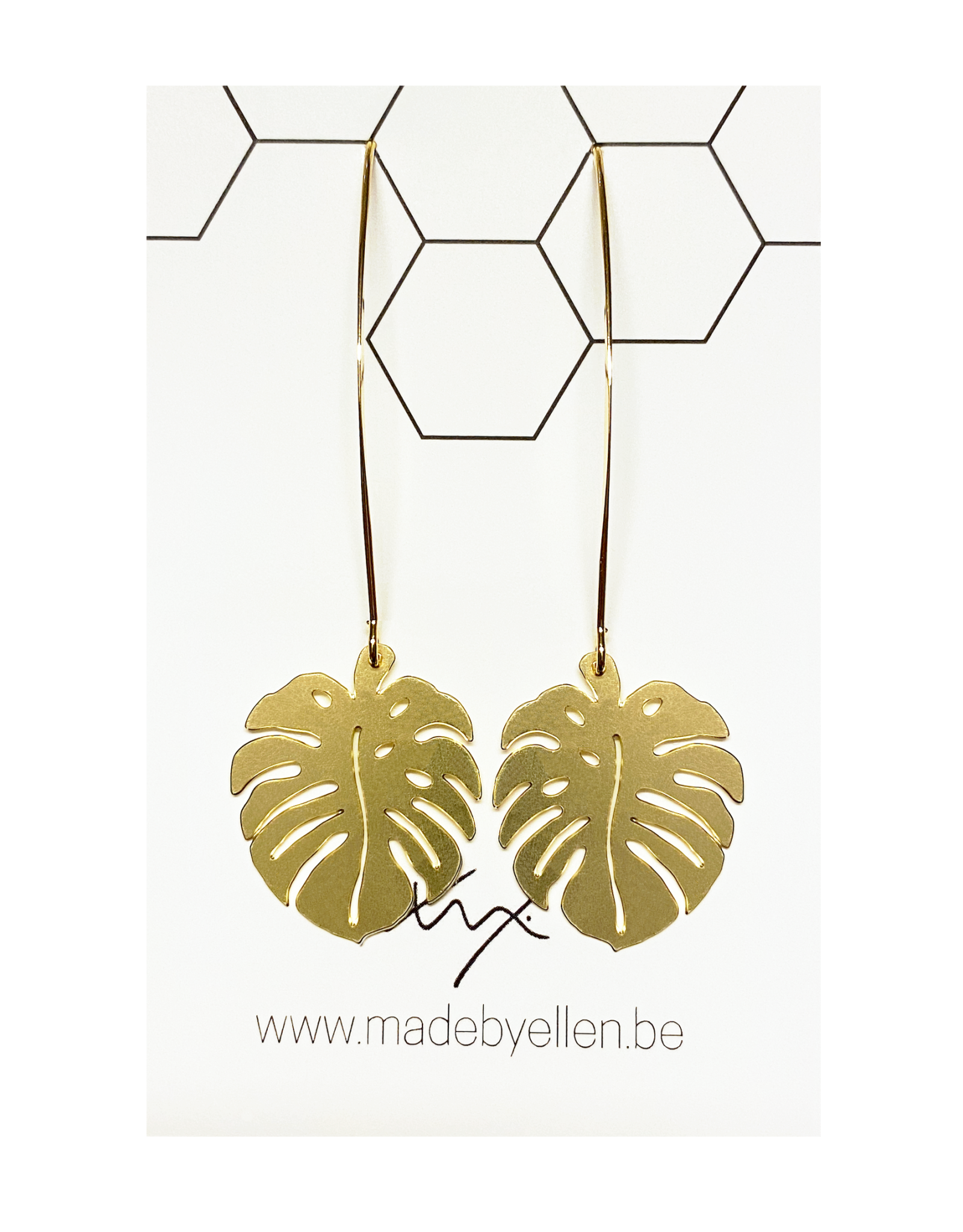 Ham bouw overal oorbEllen goud monstera klein - Made by e l l e n