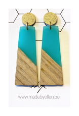 oorbEllen hars&hout trapezium turquoise