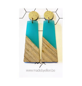 oorbEllen hars&hout trapezium turquoise