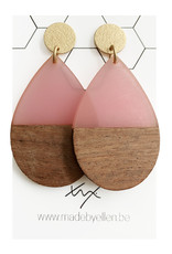 oorbEllen hars&hout druppel Xl roze