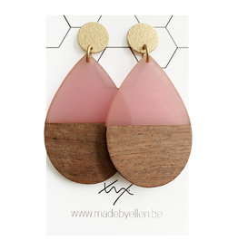 oorbEllen hars&hout druppel Xl roze