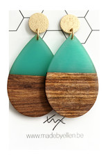 oorbEllen hars&hout druppel Xl turquoise