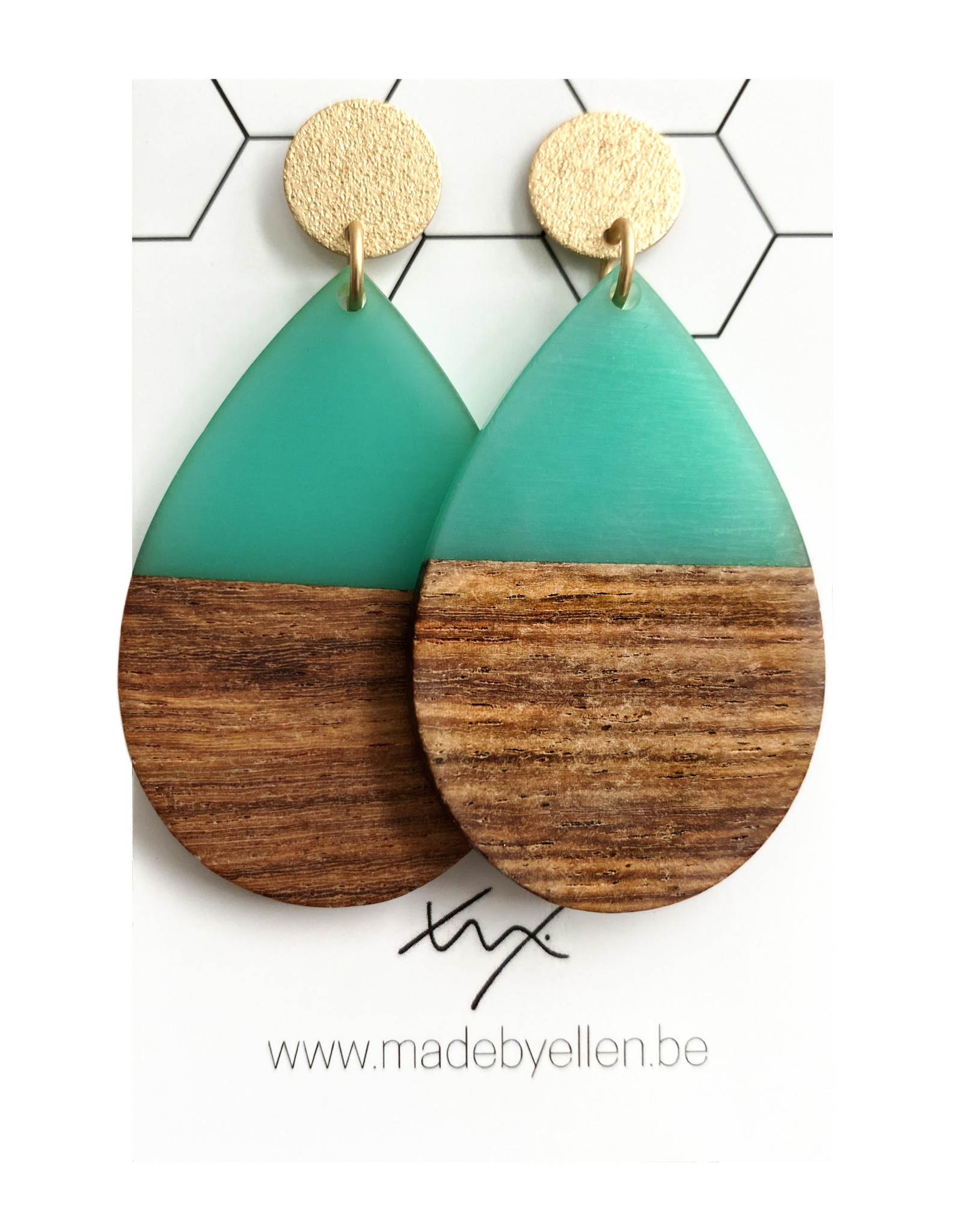 oorbEllen hars&hout druppel Xl turquoise